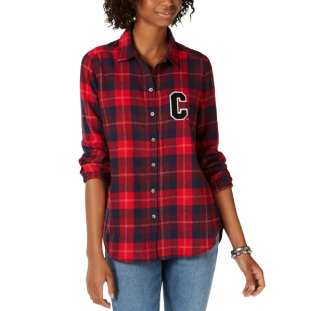 Polly & Esther Varsity Plaid Flannel Button Up Shirt